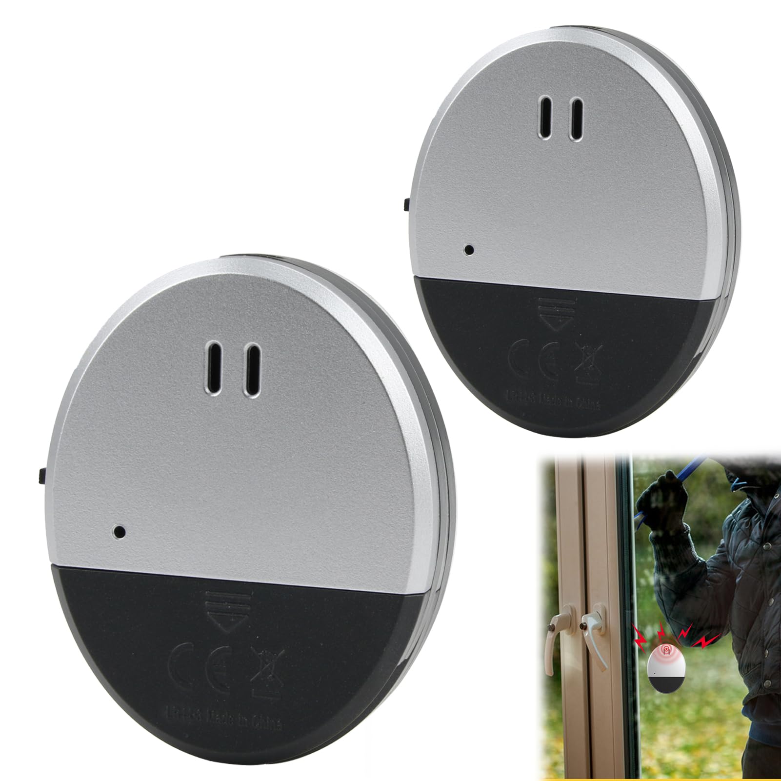 Goerpn 2 Pack Ultra Slim Vibration Alarm 130dB Window Alarm for Security, Shed, Door, Glass Break Alert, Home, Office, Dorm Room, RV
