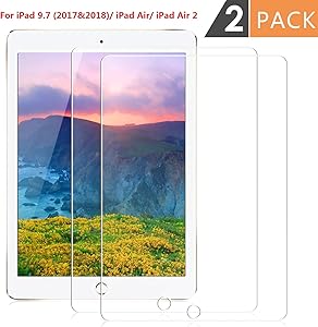 [2 Pack] iPad Air 2 / iPad Pro 9.7 / iPad Air/iPad 9.7 2017&2018 Screen Protector,DETUOSI iPad 9.7 Screen Protector,Clear High Definition Tempered Glass Screen Protector for iPad 9.7 inch (iPad 9.7)