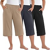 Velvelhall 3 Pack Women's Plus Size Capris Pants Wide Leg Loose Fit High Waisted Yoga Cropped Lounge Sweatpants with Pockets