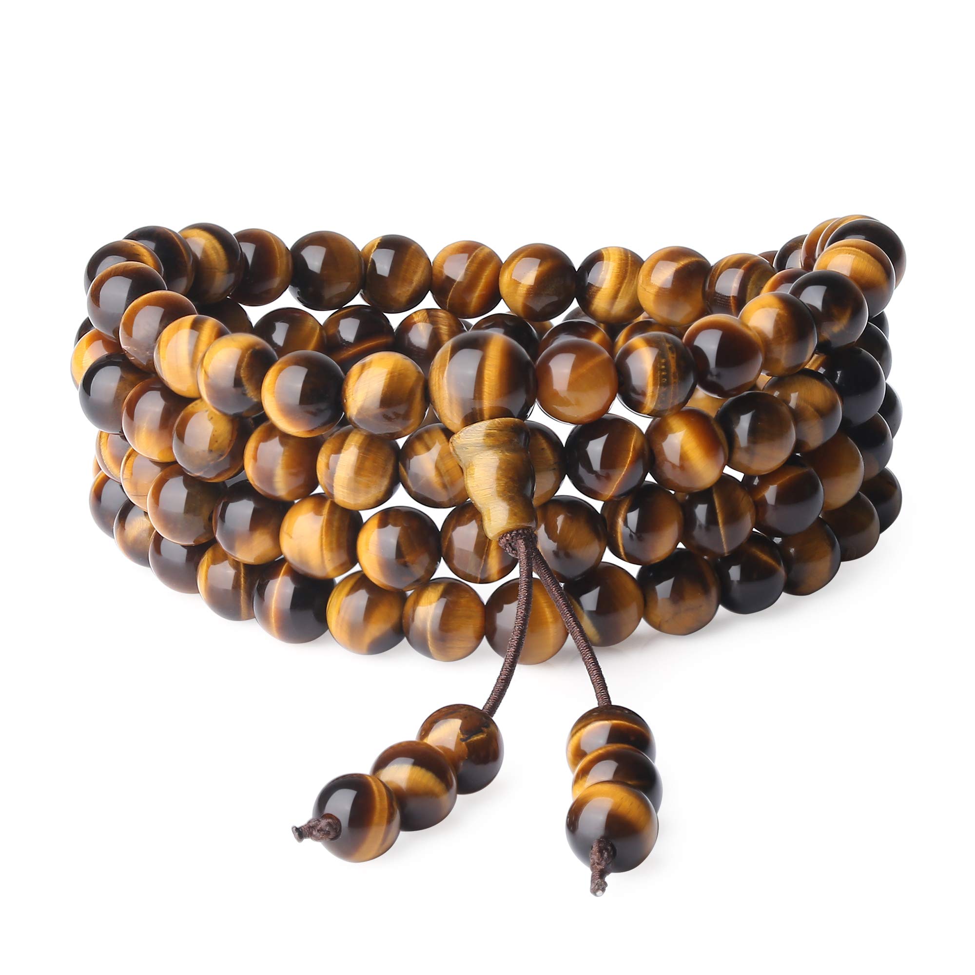 COAI 108 Mala Beads Tiger Eye Stone Beaded Wrap Bracelet Necklace 6mm — image 1