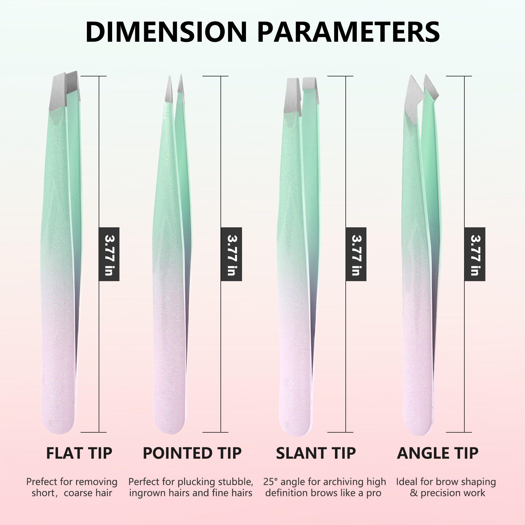 WangSelect Tweezers and 10X Magnifying Mirror Kit with Travel Leather Case, Eyebrow Tweezer Set for Women & Men, Great Precision for Facial Hair, Splinter and Ingrown Hair Removal - Starry Green