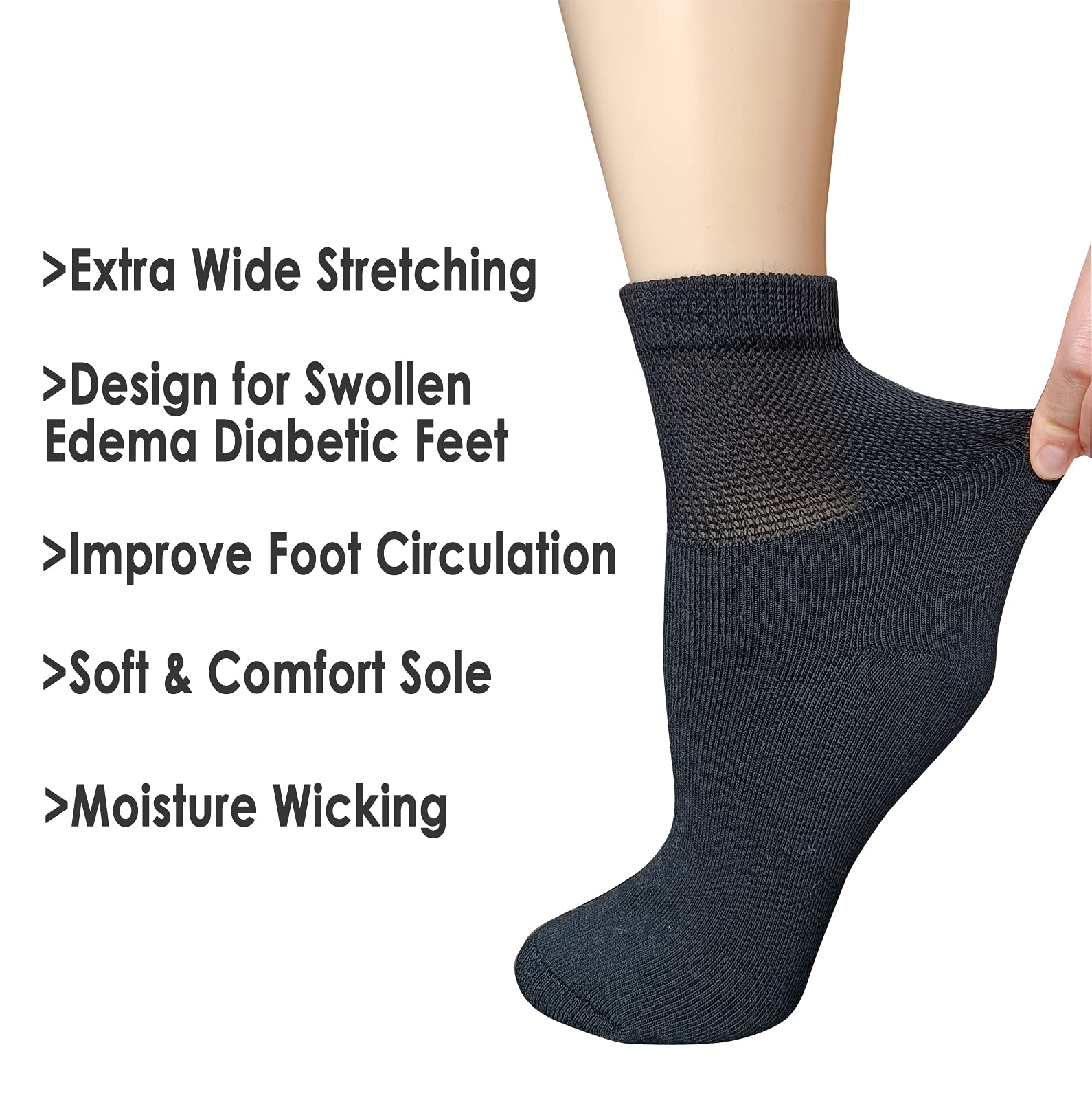 Women Extra Wide Comfort Fit Loose Fit Quarter Socks Moisture Wicking Cushion Diabetic Socks Loose Fit for Wide Swollen Feet Ankle 4 pairs 9-11, Black, One Size