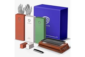 Extra Large Knife Sharpening Stone Kit - YeopAsda Thickered 3 Side Grit 400/1000/6000 Xl Wet Stone - Whetstone Knife Sharpener with Non-Slip Wood Base, Angle Guide, Cut Resistant Gloves