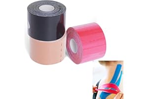 GTAGKOMMEN Waterproof Kinesiology Tape and Hypoallergenic - [3 Rolls] - Kinetic Tape - K Tape for Knee Pain, Elbow & Shoulder - Muscle Tape Kinesiology Tape- 2inch x 16ft Uncut Knee Tape-Black+Beige+Pink
