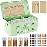 Himake 60 Slots Seed Storage Box with 4 Dividers, Metal Seed Storage Organizer Saving Box, Seeds Packet Container, Professional All-in-one Kit with 60 Seeds Envelopes and Label Stickers