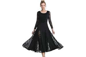 QSUCCUA Elegant Lace Ballroom Dance Dress - Long Skirt, Modern Swing Dress, Competition Costume