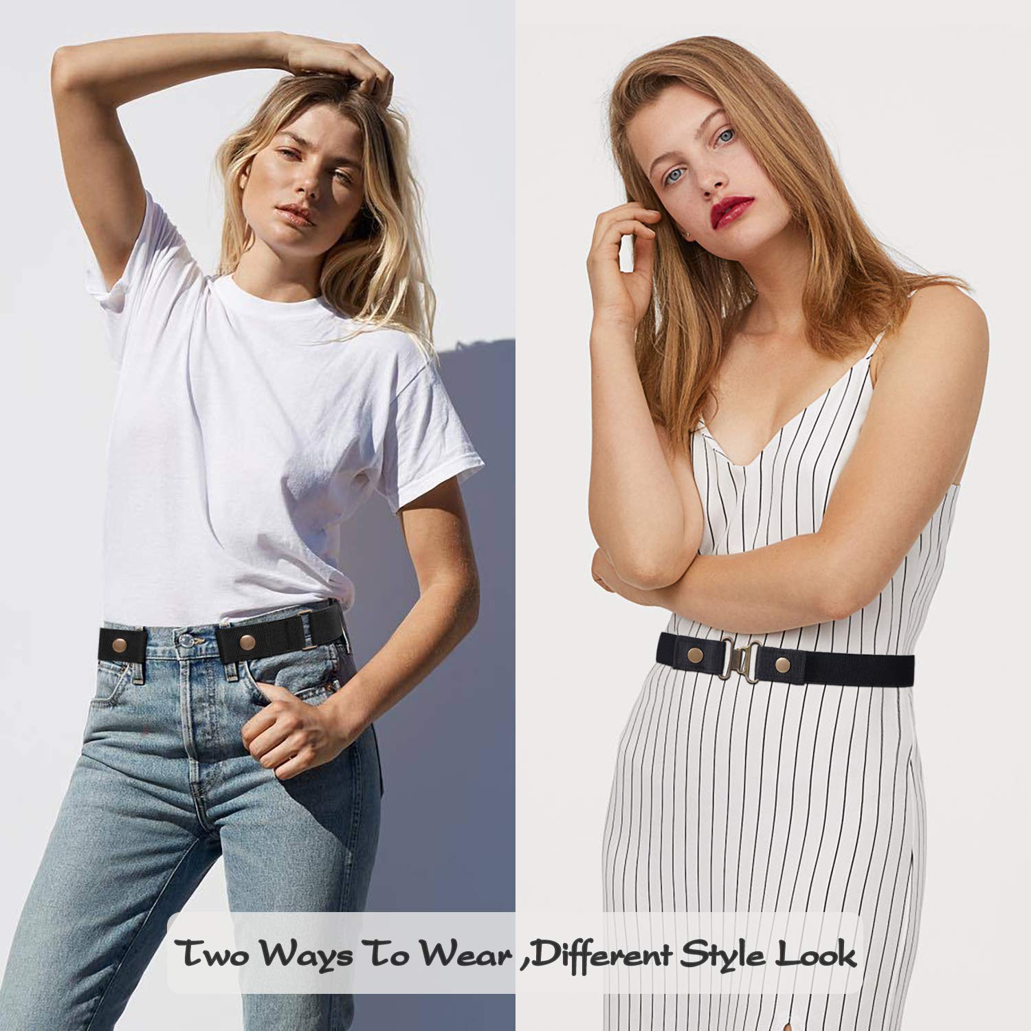 WERFORU Buckle-Free Women No Buckle Invisible Fabric Stretch Belt For Jeans, Black, Large(Pants Size 34-48 Inches)