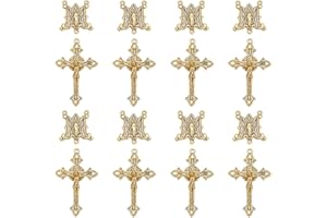 SUNNYCLUE 1 Box 20Pcs Rosary Cross Charms Crucifix Charm Antique Golden Tibetan Style Chandelier Component Links Easter Cross