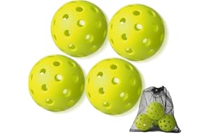 YHLOJIX 4 Pack Outdoor Pickleball Balls with Mesh Bag, Premium Pickle Balls with High Visibility, Consistent Flight & Reliable Bounce, 40 Holes Outdoor Pickleballs for Every Skill Level