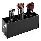 Vencer Makeup Brush Holder Organizer | 3 Slot Acrylic Cosmetics Brushes Storage Solution,Beige,VMO-031