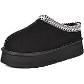 OOW Genuine Suede Platform Slippers for Women with Memory Foam Fuzzy House Shoes for Indoor Outdoor