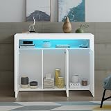Panana High Gloss 3 Door Sideboard with LED Lights White 51.18in view 2