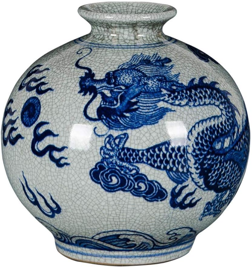 Porcelain Crafts Jingdezhen Ceramics Imitation Official Kiln Crack Glaze Dragon Vase Flower Arrangement Chinese Home Living Room Decoration Decoration, Dragon Pattern Ear Bottle Without Base