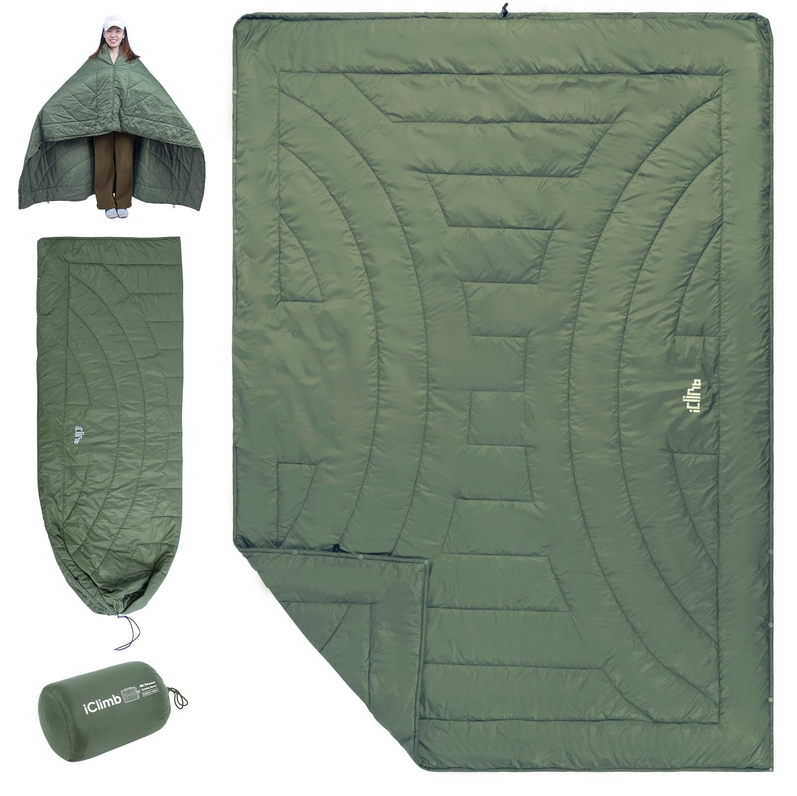 iClimb 3M Thinsulate Insulation Warm Camping Blanket Ultralight Compact (Green, 1.52 lb) Image