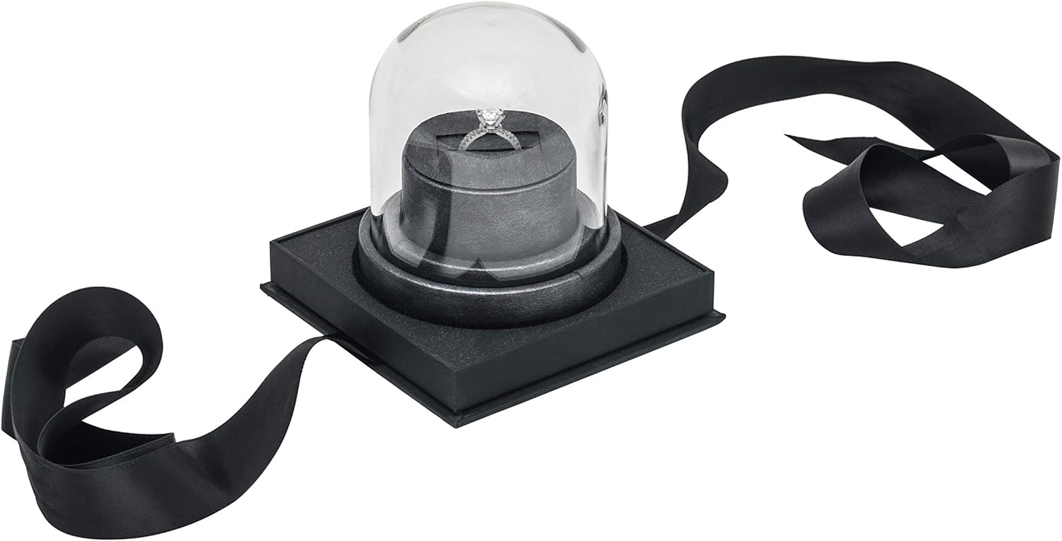 Noble Glass Dome Single Ring Box with Outside Packer and Ribbon for Proposal/Engagement/Wedding Jewelry Box
