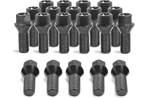 SUCOSO 14x1.5 Lug Bolts Fit for A3 A4 A5 A6 A7 A8 S3 S4 S5 S6 S7 S8 Jetta Tiguan Golf Beetle CC, M14x1.5 Lug Bolts Black 20PC 28mm Shank(OEM Length) 52mm Length Conical Bulge Seat