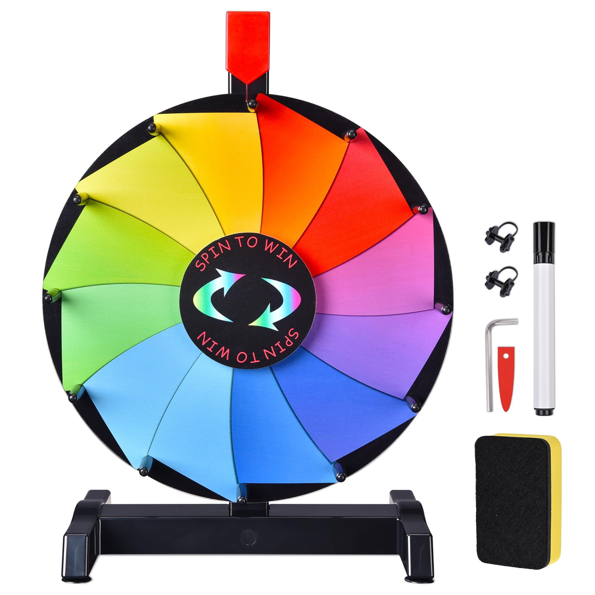 Photo 1 of WinSpin 12 Inch Prize Wheel - Carnival Games Roulette Wheel with Dry Erase Marker - 12 Slots Tabletop and Wall Mounted Heavy Duty Spinning Wheel for Trade Shows, Parties and Outdoor Events