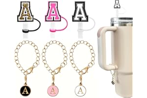 （3 +3) 3PCS Nuozme Straw Cover 10mm For Stanley Tumbler Cup Reusable Straw Cap Topper with 3 Initial Letter Charms Accessories Name ID Personalized Handle Charm For Stanley 30&40 Oz Cup Tumbler