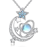 LUHE Crescent Moon Star Necklace - 925 Sterling Silver Moon Phase Pendant Necklace - Star Jewelry Gifts for Women