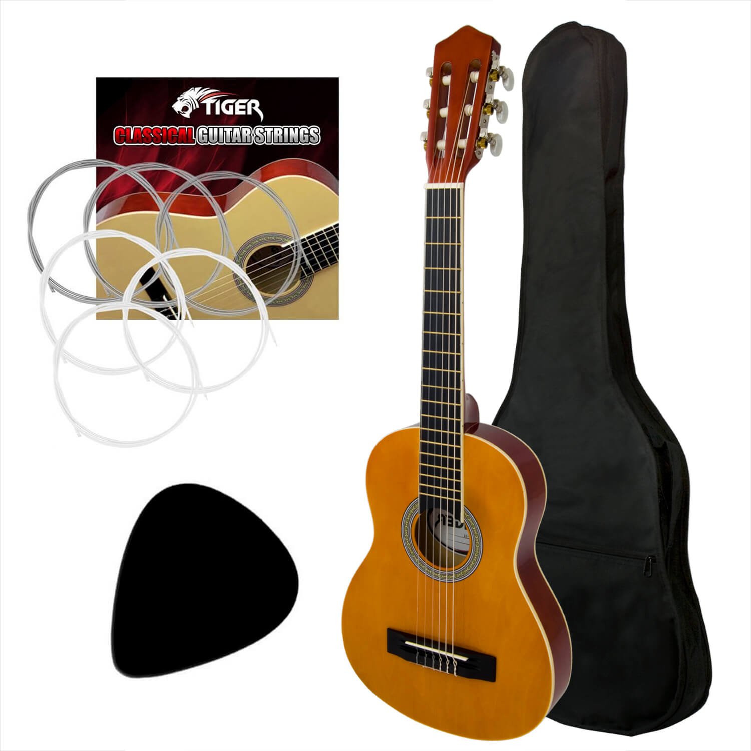 TIGER CLG2-LH-44 Full Size Left Handed Classical Spanish Guitar Pack - Nylon Strings - Now with 6 Months Free Lessons Included