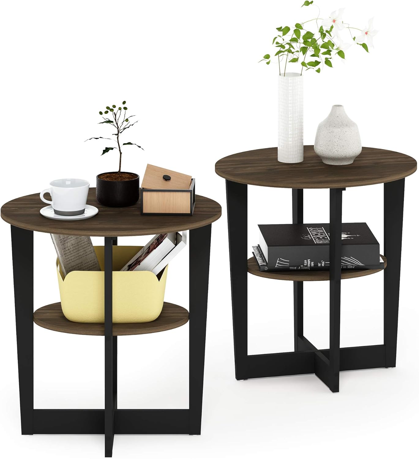 FURINNO End Table, Two, Walnut: Furniture & Decor