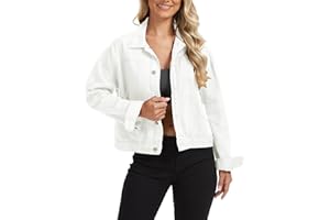 Metietila Womens Cropped Denim Jacket Distressed Boyfriend Button Down Jean Jacket Trucker Coat with Pockets
