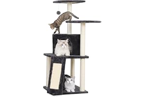KSIIA Cat Tree for Indoor Cats 34 Inch Tall Cat Climbing Tower with Sisal-Covered Scratching Post & Board Modern Kittens Activity Condo House with Plush Perch, Grey