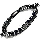 NVR GVN Mens Beaded Bracelet - Stone Jewelry, Black Onyx Hematite Bracelets, Mens Accessories, Adjustable