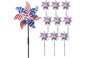 Mindsoft 12 Pcs 22" H 4th of July Pinwheels Patriotic American Flag Pinwheels Red Blue White Stars Stripes Wind Spinner for Outside Independence Day Memorial Day Decorations for Yard Garden Supplies