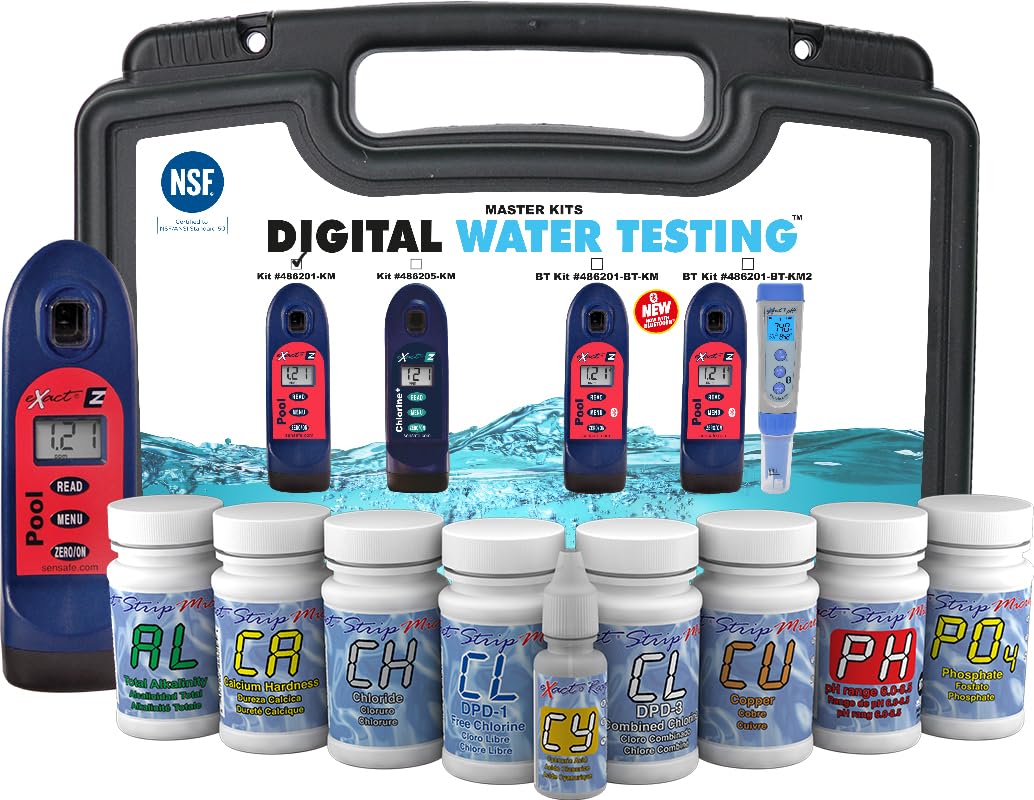 Photo 1 of ITS 486201-KM Pool Exact EZ Photometer Master Pool Test Kit | 10 Parameters - F/C/T Chlorine, pH, Alkalinity, Calcium, Cyanuric, Copper, Salt, & Phosphate | 25 Tests All Parameters | NSF Certified