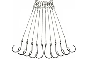 Circle Hooks Rigs Saltwater Steel Leader Wire, 10pcs Heavy Duty Circle Hook with Leader Wire Bass Catfish Fishing Lure Rig
