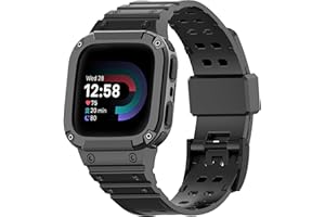MiRUSI Compatible For Fitbit Smart Watch Versa 4/3/2/1/Fitbit Versa Lite/Fitbit Sense 2/Fitbit Sense Bands with Case, Protective Case Strap Rugged Sport Protect Wristbands For Men Women