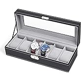 NEX 6 Slots Watch Box Organizer for Men, Black Watch Holder Display Case | Watch Storage Case