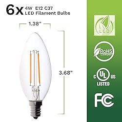 Bioluz LED 4W Filament Candelabra Bulb, E12 Base