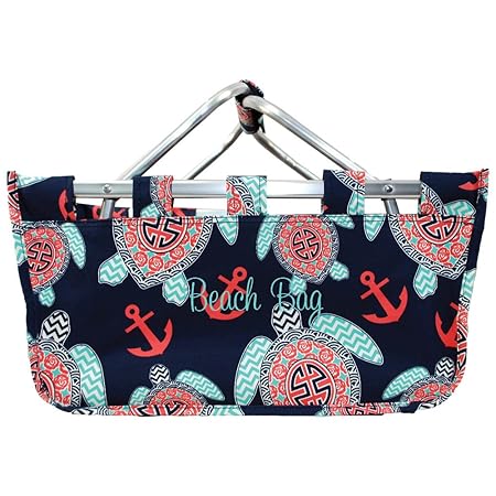 Collapsible Navy Blue Sea Turtle Market Basket Monogrammed