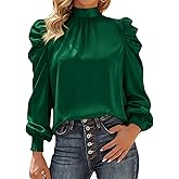BTFBM Mock Neck Long Sleeve Blouses for Women Dressy Casual Business Work Shirts 2026 Spring Fall Clothes Satin Tops