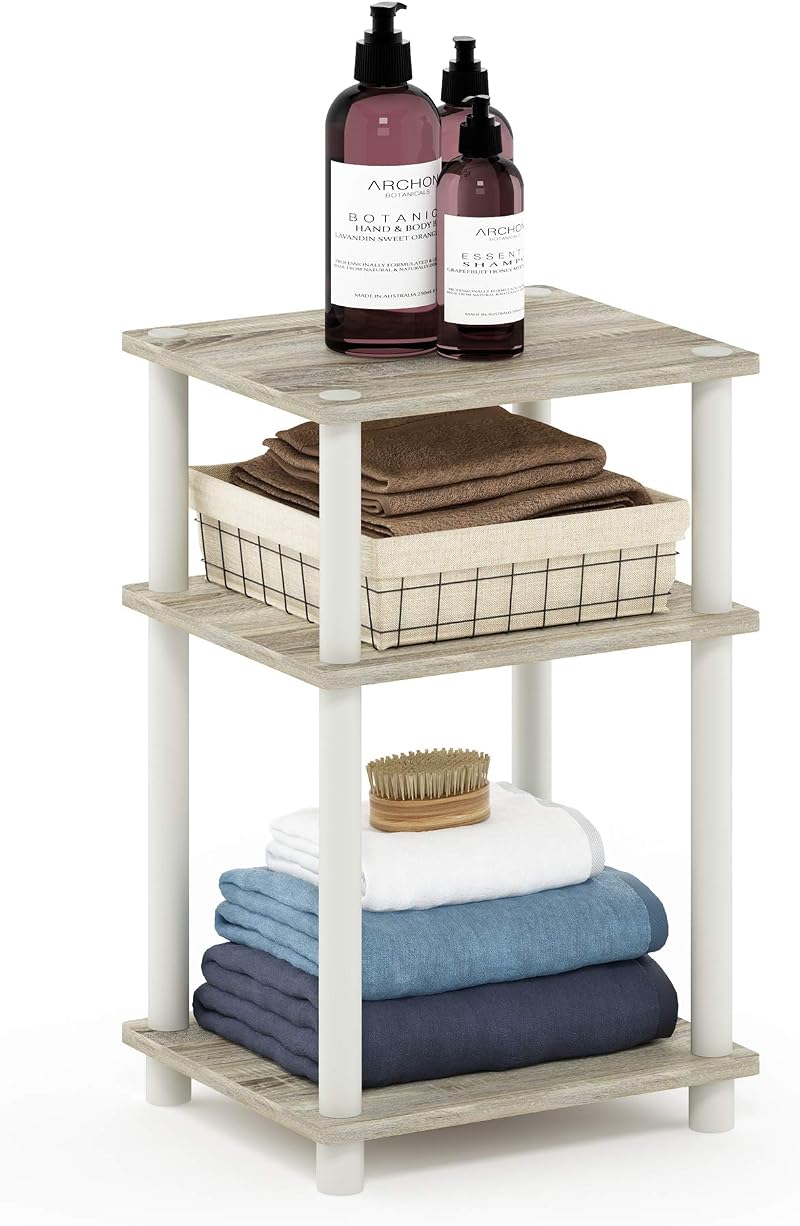 Furinno Just Side Table 3-Tier End Table Sonoma Oak Bedside Night Stand