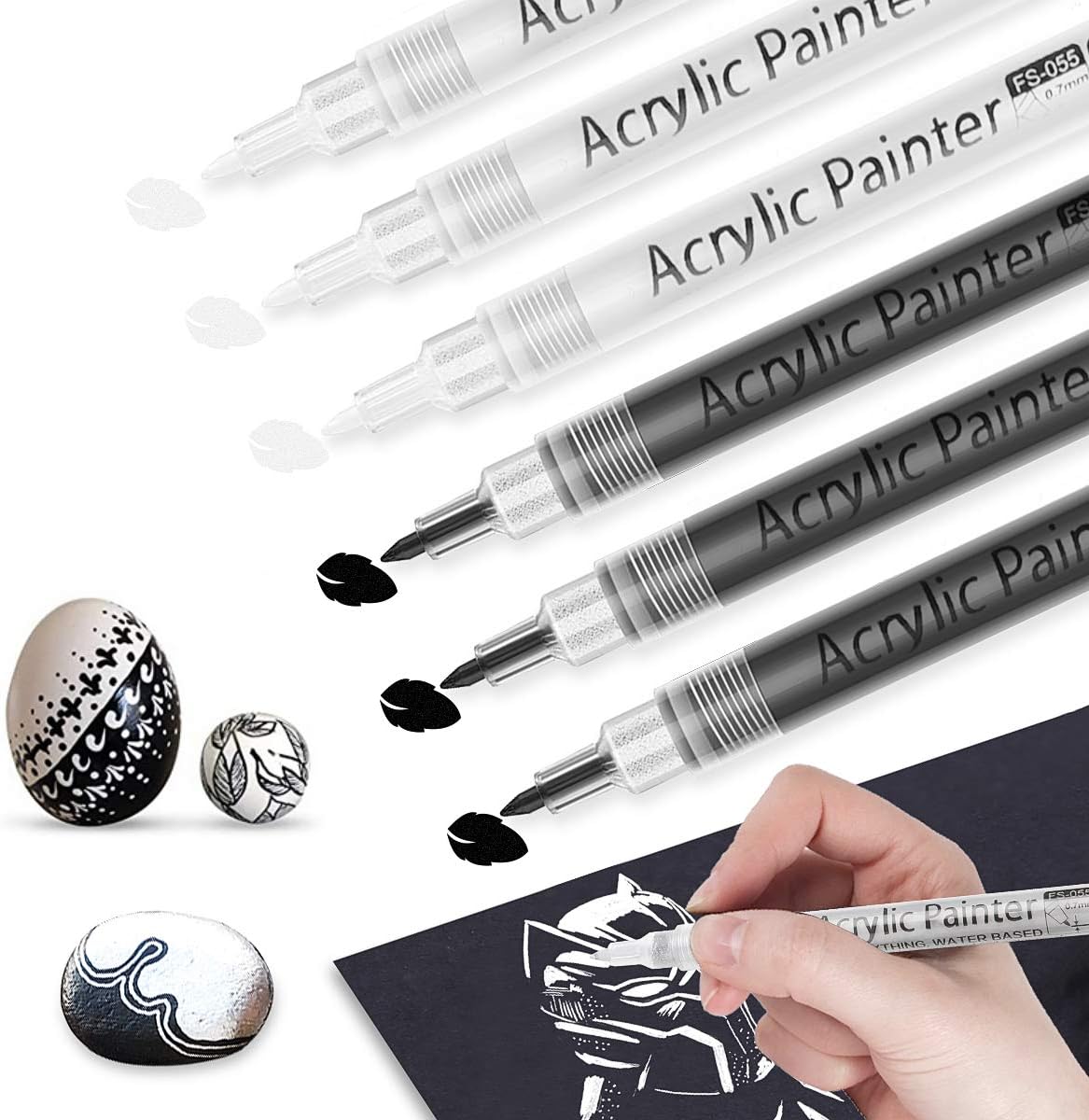 Acrylic Paint Markers, White Black Paint Pen Set for Wood