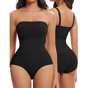 SIMIYA Women Strapless Shapewear Bodysuit with Built in Bra Top | Shapewear Tummy Control, Body Suits Shaper, Adjustable/Remo