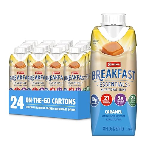 Carnation Breakfast Essentials Original Nutritional Drink, New Caramel Flavor, Ready-to-Drink, 10g Protein, Vitamins D & C, Key Nutrients for Immune Support, Gluten Free, Kosher, 8 FL OZ (24 Pack)