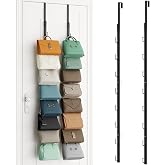 SWTYMIKI Over the Door Purse Organizer - 2 Packs Wall Mounted Purse Rack with 8 Hooks Design, Hanging Handbag Organizer Storage Holds up to 16 Bags, Bag Rack for Closet, Door (Black)