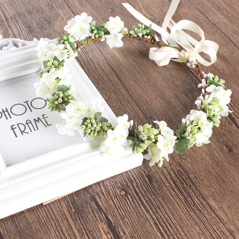 OULII Wedding Floral Headband Women Flower Head Wreath Bridesmaid Bridal Flowers Girls Hair Accessories (White) - Image 4