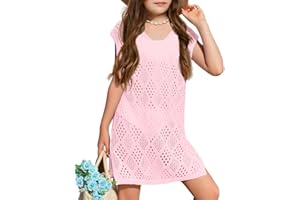 XUBA Girl's Cover Up Crochet Swimwear V Neck Knit Summer Beachwear Cover Tops
