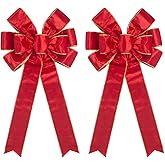 Large Red Christmas Bows for Outside Decorating, Big Red Velvet Bows for Christmas Tree Topper, 2 PCS 12″x20″ Velvet Bow Ornaments for Xmas Tree, Wreaths, Cabinets, Garland, Indoor Outdoor Decor