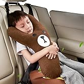 BHock Auto Y-Shape Kids Car Travel Pillow, Car Pillow for Kids 4-10 Years Old, Soft PP Cotton & Velvet Fabric, Car Pillows for Sleeping with Adjustable Length up to 15.7" (Brown)