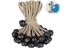 KINZOMOR Ball Bungee Cords 8 Inch,50 PCS Tarp Bungee Balls Tie Heavy Duty Canopy Tarp Bungee Cords with Ball Cords for Camping, Shelter,Cargo,Projector Screen,Tent Poles with UV Resistant(Brown)