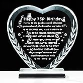 YWHL 75th Birthday Gifts for Women Men, Laser Engraving Crystal Heart Happy 75th Birthday Plaque Decorations, Gifts for 75 Year Old Women Men Mom Dad Grandma Wife Friends