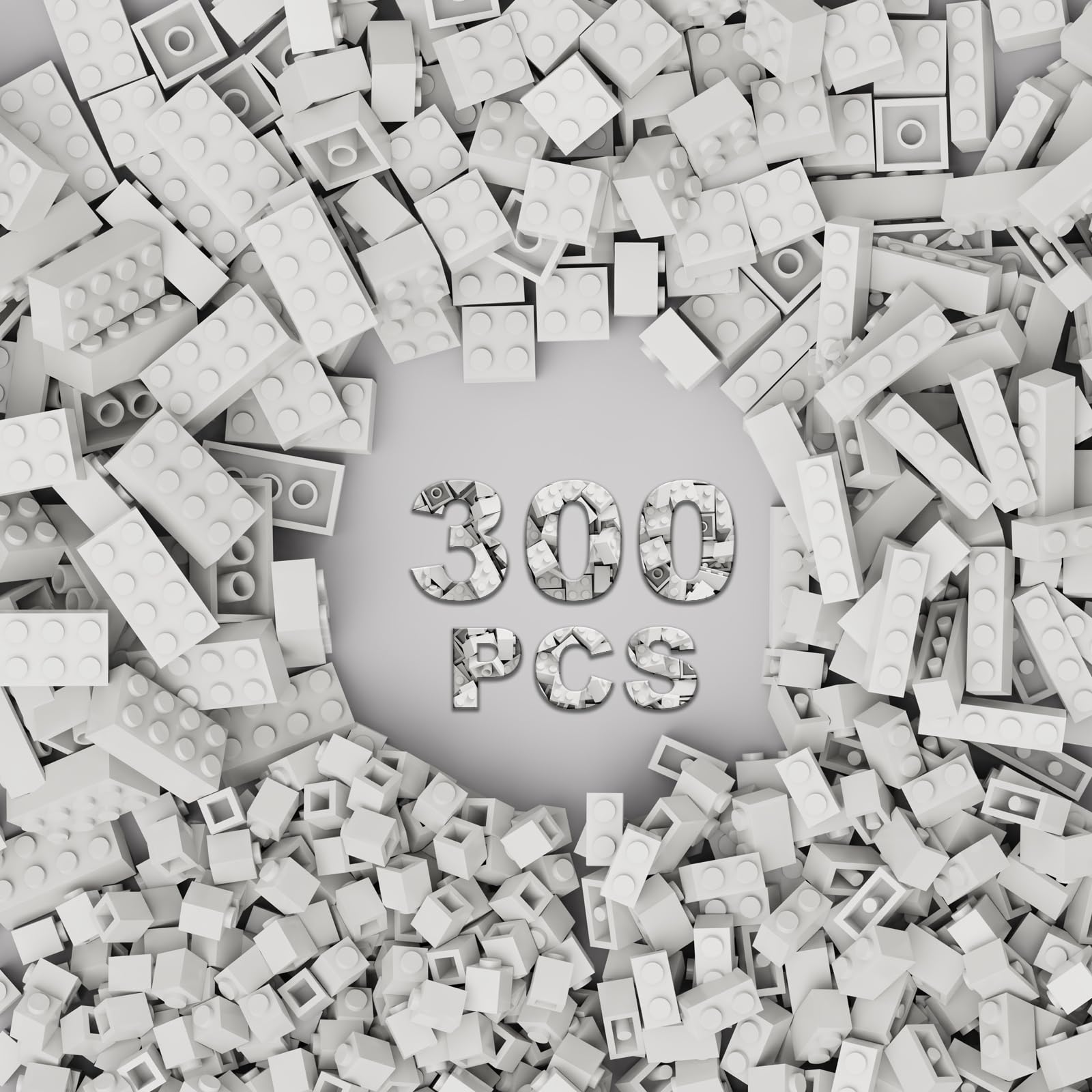 TTEHGB TOY 300 Pcs Classic Building Bricks, White Bulk Compatible With Lego Parts and Pieces, Creative Block Toys for Boys Girls Ages 3 4 5 6 7 8 9 10 Year Old(White Pcs) (M0653-25) — image 1