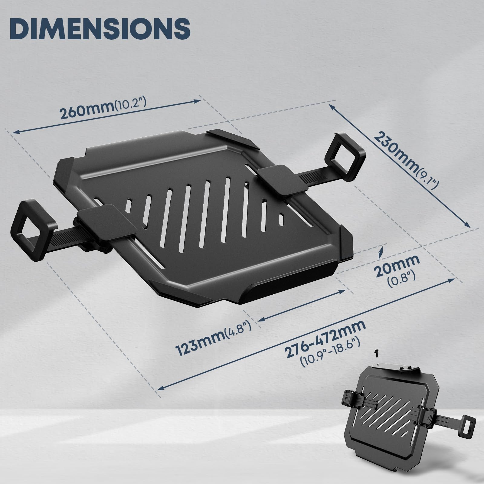 Laptop VESA Mount Tray Holder for Monitor Arms and Stands 75x75mm 100x100mm Clamp Notebook Adjustable 12 to 17 inch Black Universal