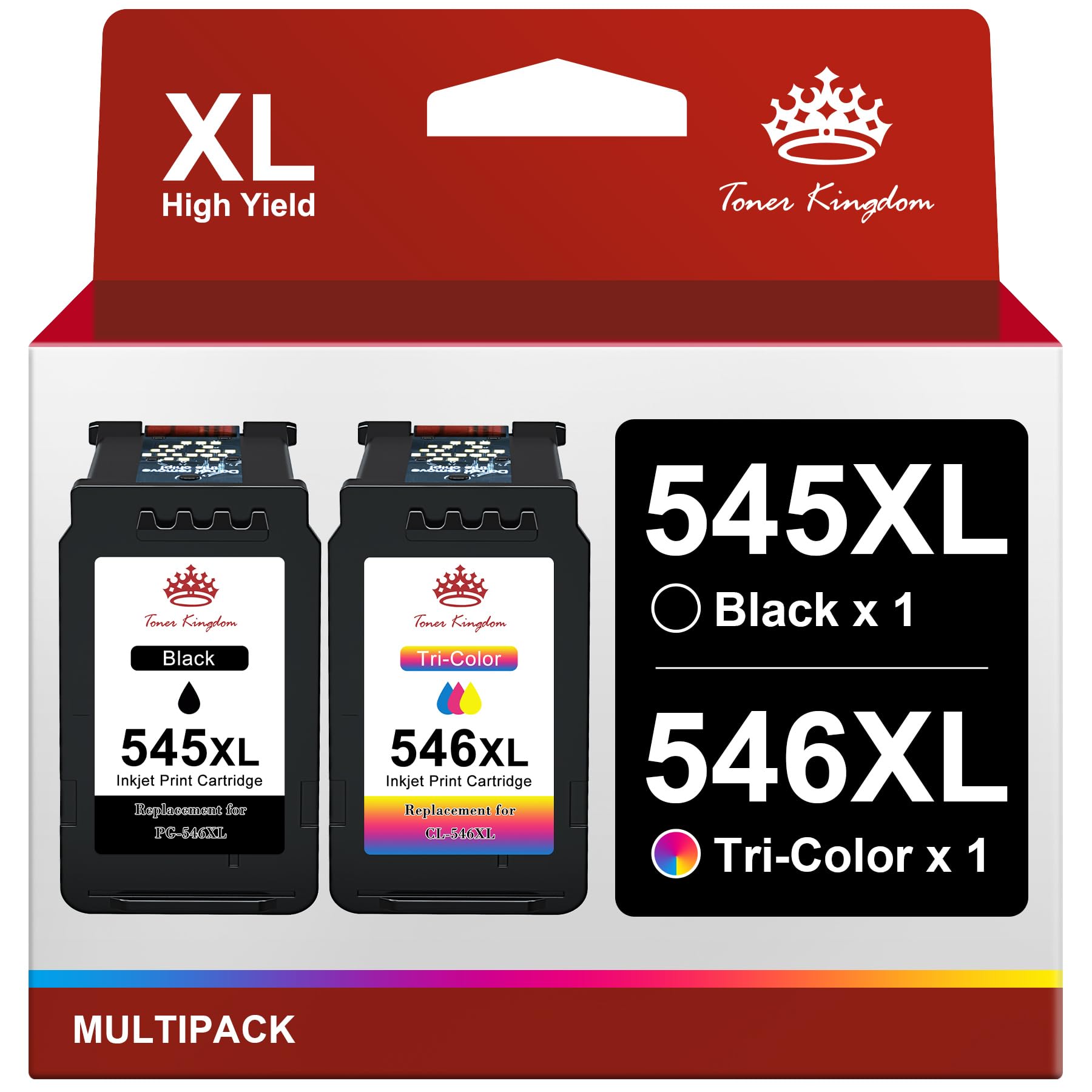 Toner Kingdom PG-545XL CL-546XL Replacement for Canon 545 546 Ink Cartridges 545XL 546XL for Canon Pixma TS3350 TS3450 TS3451 TS3150 MG2550S MG3050 MG2950 TR4550 TR4650 MX495 (1 Black 1 Tri-color)